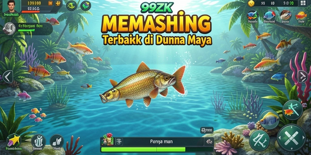 Tampilan indah dari gameplay di 99ZK dengan aktivitas memancing.
