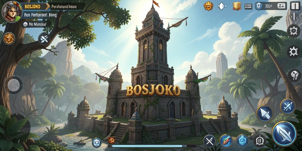 Tampilan menarik dari gameplay Tower Defense di BOSJOKO.