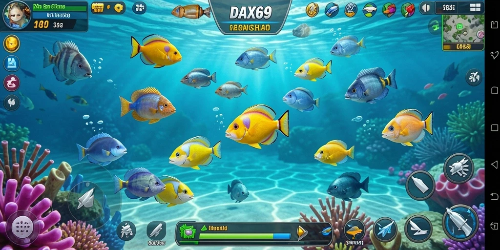 Tangkapan layar DAX69 menampilkan aksi tembak ikan yang seru.