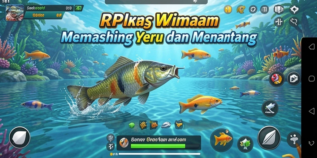 Screenshot gameplay RPWIN1 yang menampilkan aksi memancing yang seru.