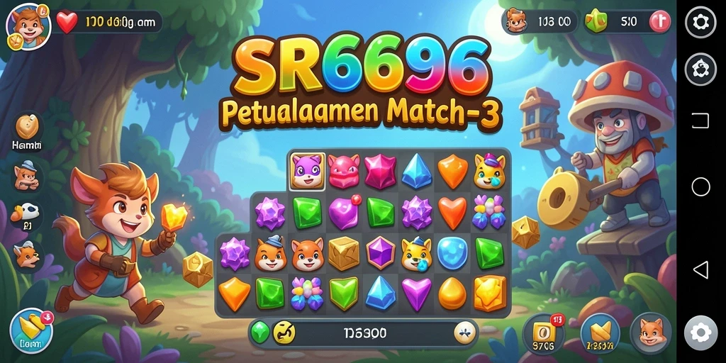 Gameplay seru SR6666 dengan kombinasi permata warna-warni.